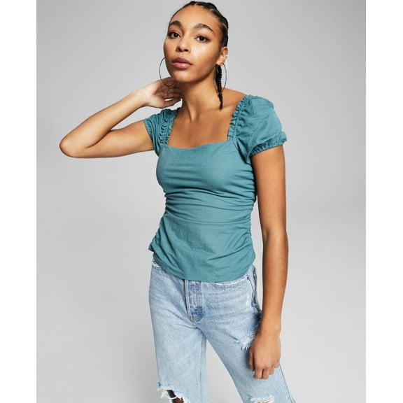 Now This Puff Sleeve Top Jade Green XS