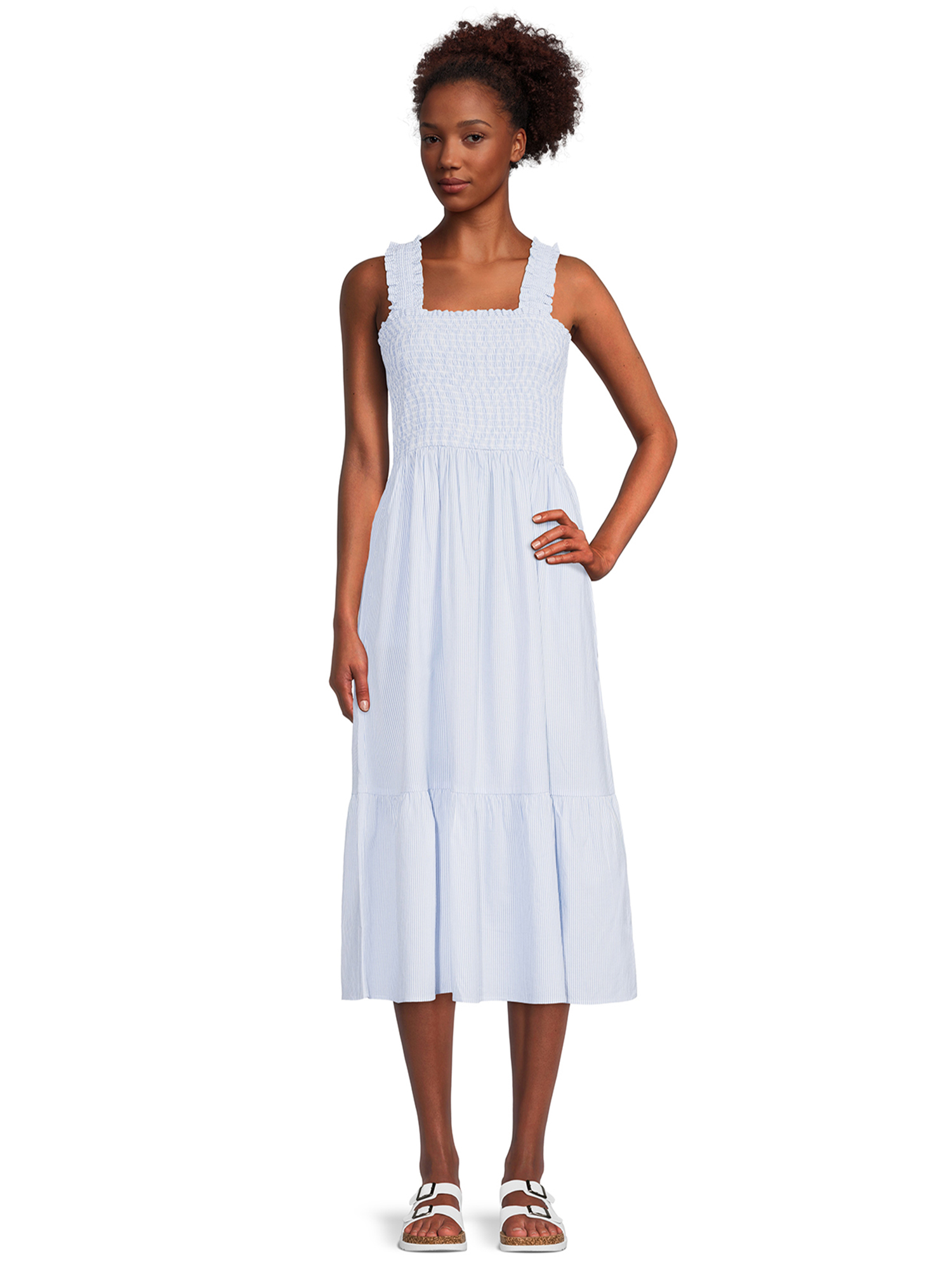 Time and Tru Women's Smocked Midi Dress with Ruffle Straps - image 2 of 5