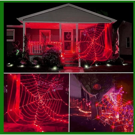 Halloween Spider Web Lights – 60 LED 2.6ft Lighted Spiderweb with Remote, Battery Operated Indoor Outdoor Decor for Yard/Window Halloween Decorations Outdoor