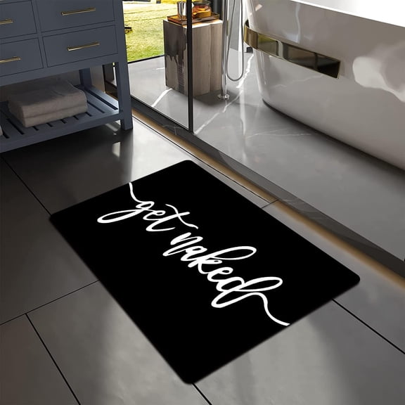 Get Naked Bath Mat,Funny Modern Bathroom Decor Black and White Quick Dry Absorbent Non-Slip Bathroom Rugs Thin fit Under Door Bathroom Floor Mats for Bathtub, Shower Room, Sink