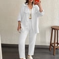 thumbnail image 3 of Women Outfit Set Button Up Top Elastic Waist Bottom Loose Fit Pure Color Loungewear Set White S, 3 of 5