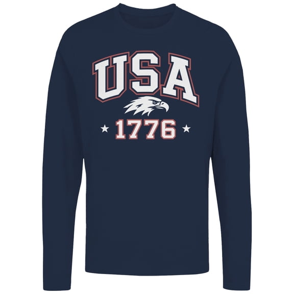 Smartprints USA 1776 Patriotic Eagle Men's Long Sleeve T-Shirt, Navy, S
