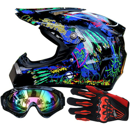 TINTON LIFE Men Helmet + Goggles + Gloves Racing Helmet Dirt Bike ATV Gear Motocross Helmet,
