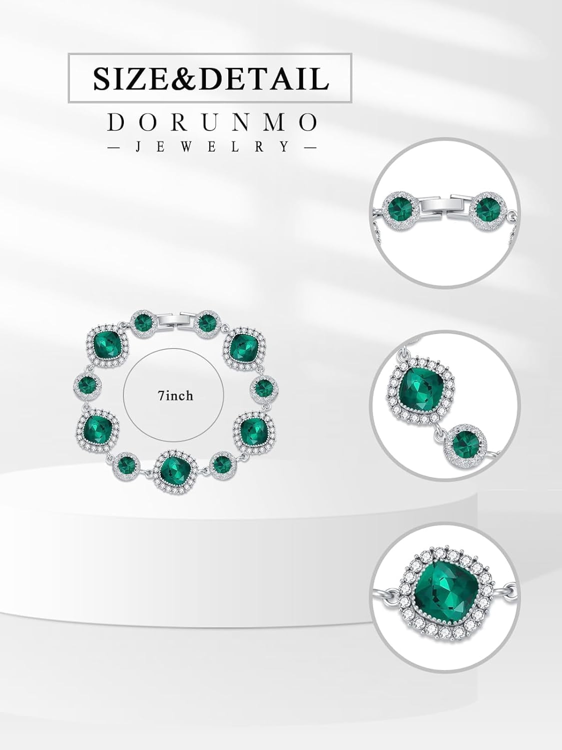 Green Gem Bracelet for Women White Gold Cushion Cut Crystal Bracelet Elegant Sparkling Jewelry for Christmas Valentine’s Day Gifts for Wife Xmas Jewelry Gifts for Women Mom Stocking Stuffers
