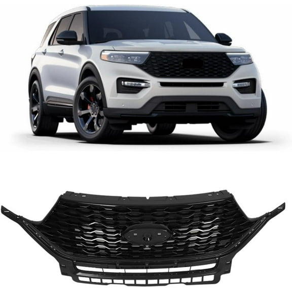 OTTULUR Glossy Black Front Bumper Hood Grille Honeycomb Style Replacement for Explorer ST 2020-2022