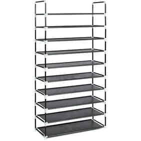 Mainstays 10 Tier Narrow Shoe Rack Powder Coated Black Silver