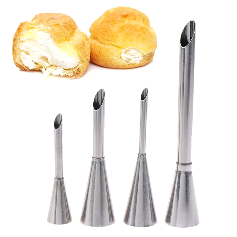 4Pcs Eclair Puff Nozzles Cupcake Filling Tube Pastry Cream Piping Tips