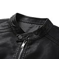 thumbnail image 4 of Men's Full Zip Leather Jacket Motorcycle PU Bomber Jacket Solid Color Vintage Cafe Racer Style Slim Fit Outwear Coat, 4 of 5