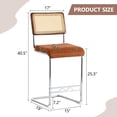 thumbnail image 2 of Hi loPres Set of 4 Mid-Century Modern Bar Stools, 25" Counter Height Kitchen Island Stools with Hand-Woven Rattan Back & Brown Velvet Seat, Chrome, 2 of 7