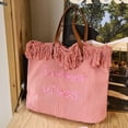 thumbnail image 3 of Bolso de hombro para mujer, bolsos de lona, ​​bolso de compras tejido con borlas (rosa) Ehuebsd Para Estrenar, 3 of 5