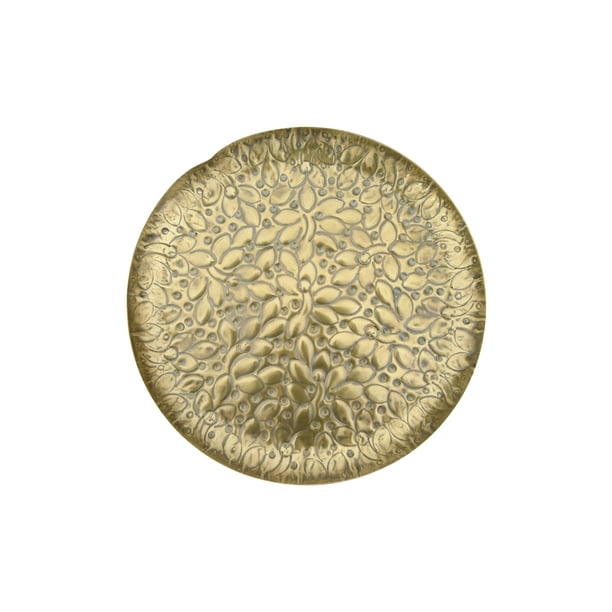 Creative CoOp Decorative 12.75" Round Embossed Metal Tray