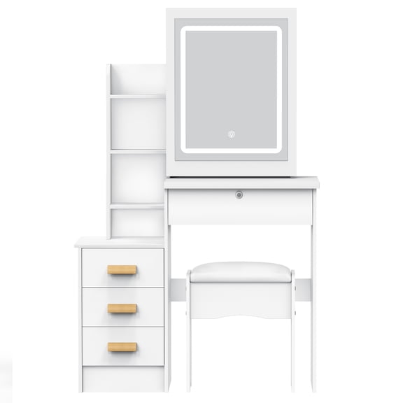 JNXYL Lighted Vanity Table Set , Makeup Dressing Table with Sliding Mirror, Bedroom Vanities Set