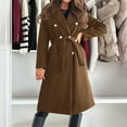 thumbnail image 4 of Womens Wool Coat with Belt Double Breasted Trendy Winter Long Pea Coats Pocketed Trench Coat Lapel Jacket Outwear (XL, Coffee), 4 of 7