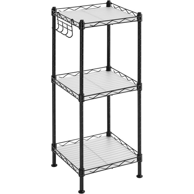 Bathroom Shelf Storage Rack for Small Space with PP Shelf Liners Removable Hook Extendable Design Silver and Translucent ULGRS