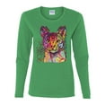 thumbnail image 2 of Wild Bobby Dean Russo Colorful Cat Abyssinian Cat Lover Women Graphic Long Sleeve Tee, Kelly, Large, 2 of 5