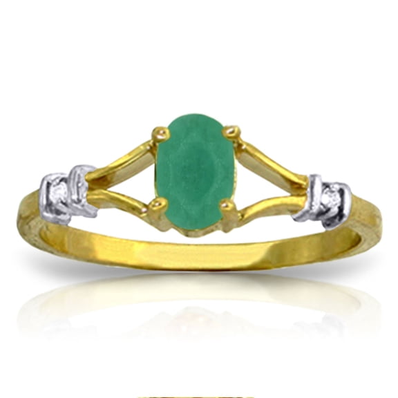 Galaxy Gold 14K Solid Yellow Gold Ring with Natural Diamonds and Emerald, Size 7.5, 5.5-11 Sizes, May Birthstone, Symbol of Renewal