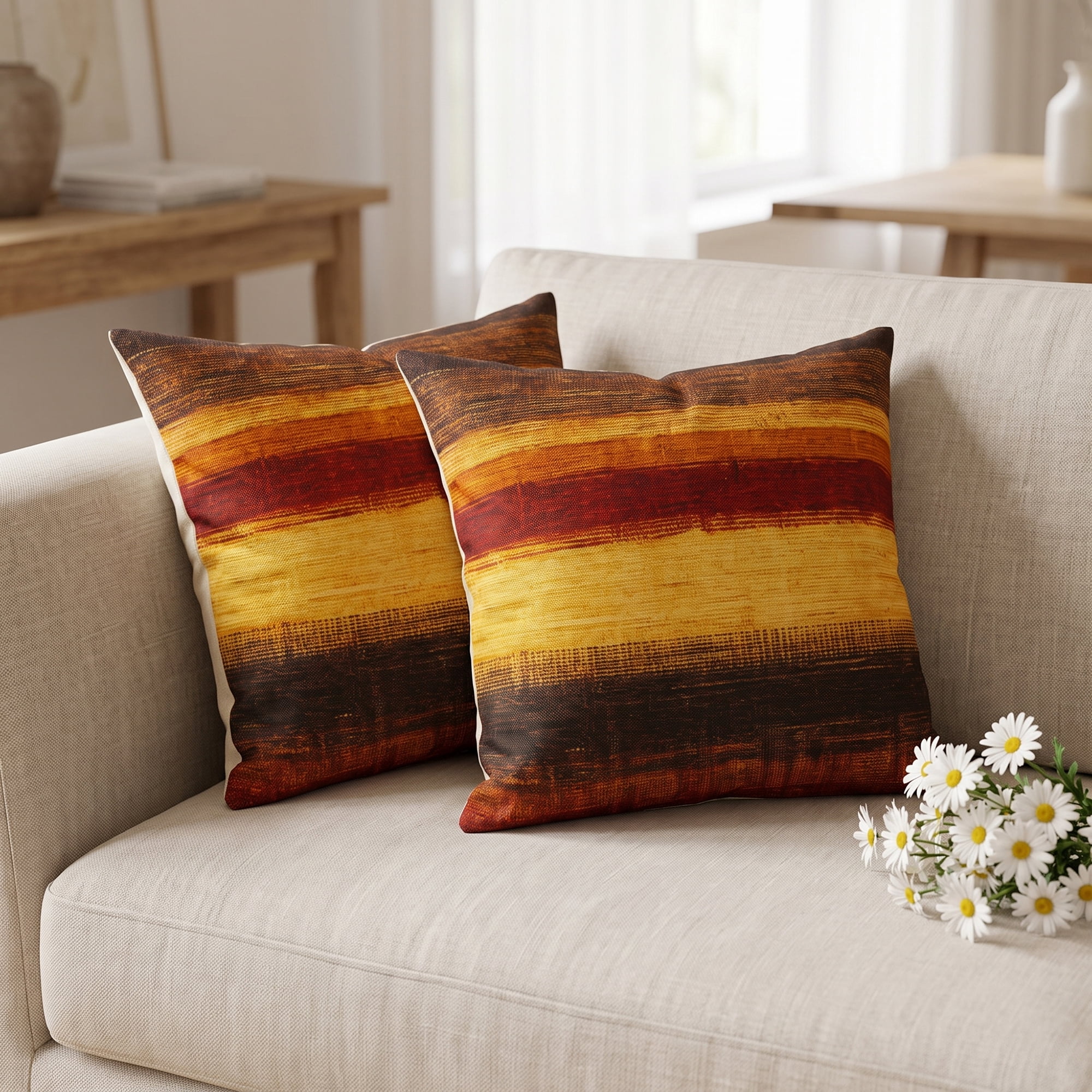 Unique Bargains 2 Pack Soft Stripe Polyester Shells Accent Sofa Couch Living Room Dark Brown 18"x18"(Cover Only)