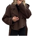 thumbnail image 1 of Breezora Womens Double Breasted Trench Coat with Belt Notch Lapel Short Jacket Pockets L Size Coffee, 1 of 6