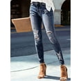 thumbnail image 2 of Women'S Skinny Ripped Trendy Jeans Distressed Stretchy Denim Pants Dark Blue S, 2 of 6