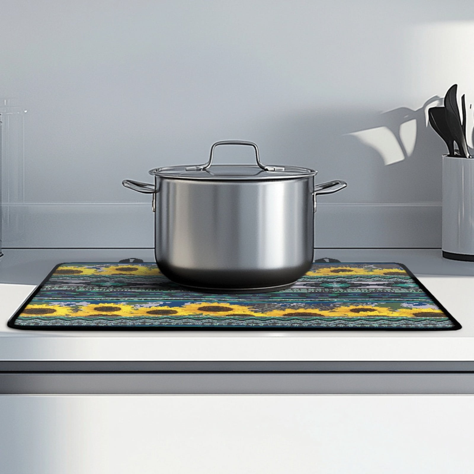 Renewold Stove Top Cover Protector for Glass Stove, Anti-slip Cooktop Mat Scratch Resistant Oven Mat Protector Range Cover Extra Kitchen Space, American Tribal Sunflower Cow Print Teal