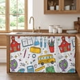 thumbnail image 5 of Cartoon Educational Elements Cabinet Curtain 28"W x 51"L, Modern Art Childhood Dust-Proof Privacy Curtain for Closet Shelves Self Adhesive, Sink Skirt for Bathroom Vanity Kitchen Laundry Room, 5 of 9