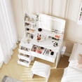 thumbnail image 4 of Modern Makeup Vanity Desk Set with LED Mirror & Charging Station – 36-Inch Dressing Table with 4 Drawers, Storage Shelves, Cushioned Stool – Perfect for Bedroom, Apartment, Gift - White, 4 of 7