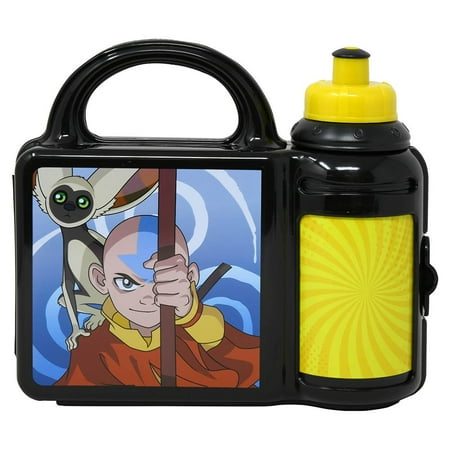

The Last Airbender Avatar Lunch Box - Black Momo and Aang Lunch Box for Boys and Girls with Pull Top Avatar Water Bottle Hard Top Kids Lunch Box with Water Bottle Holder Comic Lunch Box Set - 9 Inch