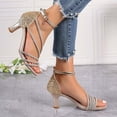 thumbnail image 5 of Bibifish Womens Heeled Sandals Elegant Glam Open Toe Crisscross Ankle Buckle Strap Soft Footbed Rhinestone Heeled Sandals Summer Event Sandals, 5 of 9
