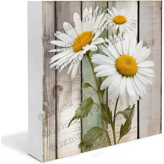 White Daisy Wooden Box Sign Daisy Gifts Funny Kitchen Decor Room Decor for Teens Girls Unique Coffee Table Decor Wood Block Signs Housewarming Gifts 7x7 In