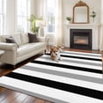 thumbnail image 3 of Black Gray Striped Large Area Rugs for Bedroom Living Room, Soft Non Slip Carpet Bedside Rug, Farmhouse Stripe Art Rectangular Floor Cover Kitchen Accent Rug 6'x9' for Dining Room/Office, 3 of 9