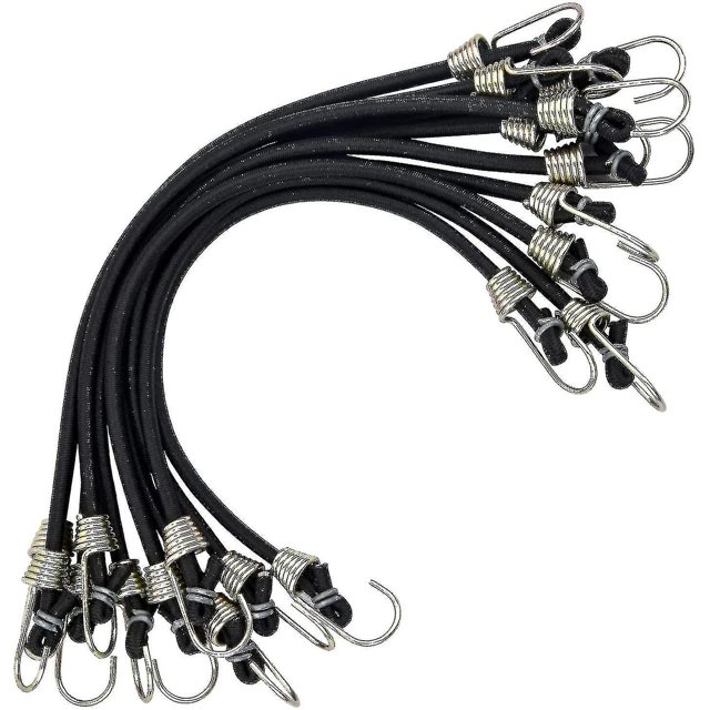 10 cuerdas elásticas con mini ganchos elásticos, cuerdas elásticas universales resistentes, color negro