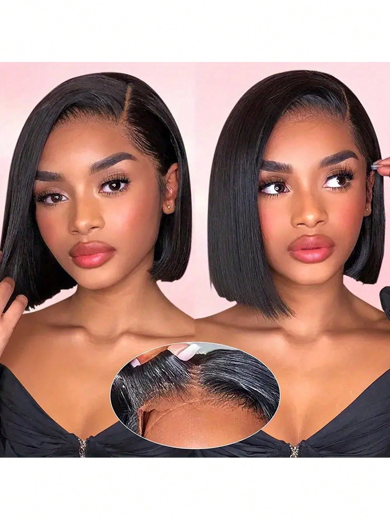 4x4 Lace Front Wigs Human Hair Straight Bob  Human Hair Wigs Natural Black Color Brazilian Virgin Real Human Hair Wigs Extensions