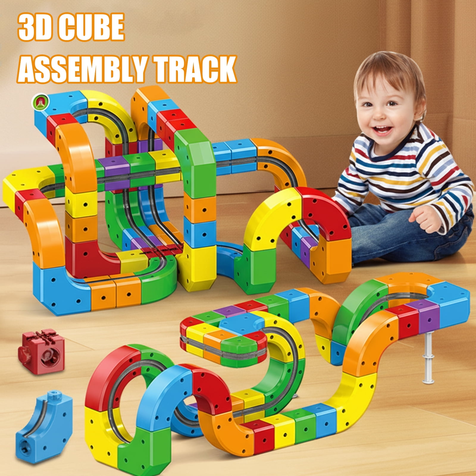 Electric Train Toys Set with 3D Magic Flexible Race Tracks, Snap-On Blocks Building Tracks Set for Boost Creativity and Skills (123 Pcs Random Color)