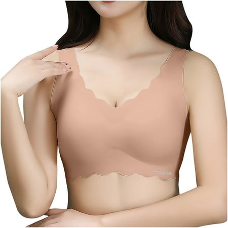 Bigersell Womens Sports Bras Sale High Impact Sports Bras for Women Balconette Bra Style B1879 V-Neck Full-Coverage Bras Pull-On Bra Closure Big Girls Size Sports Bras for Women High Support Khaki XL