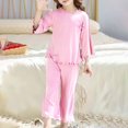 thumbnail image 2 of Girls' Sleepwear Agkizg 2-Piece Girls' Pajama Sets,Kids Nightwear Loungewear Clothes Set,Fashion Girls' Casual Long Sleeve Tops Round Neck Collar Botton Solid Long Pants Sets, 2 of 5