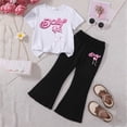 thumbnail image 2 of HCNTES Children Girls 2 Piece Outfit Short Sleeve Tee & High Waist Flared Pants Summer Clothing Set Casual Kids School Clothes 4T 5T 6T 7T(D01-I,6-7 Years), 2 of 4