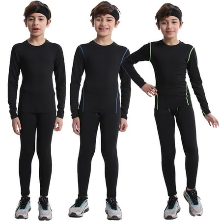 GYRATEDREAM 3 Pack Boys Compression Set Base Layer Athletic Leggings Kids Sports Shirts and Pant 2 Pcs Underwear 4-10T