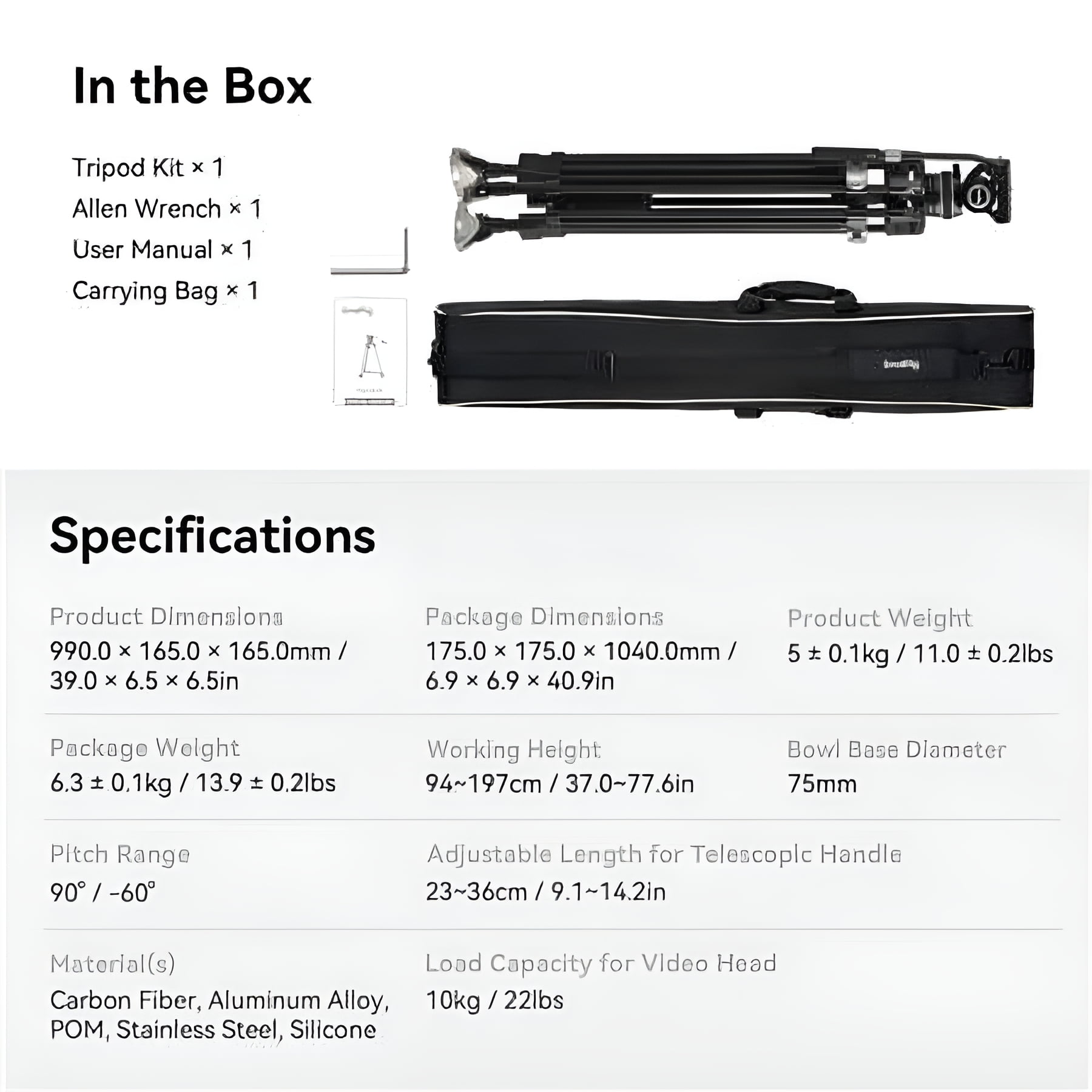 SmallRig Heavy-Duty Carbon Fiber Tripod System, 78"Video Tripod One-Step Locking