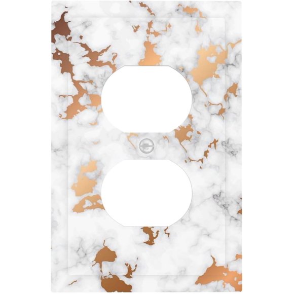 Elegant Golden White Grey Gold Marble Golden Luxury Abstract 1 Gang Single Duplex Wall Plate Receptacle Outlet Cover Modern Crack Ink Texture Electrical Faceplate Switchplate Device Light Switch Cover