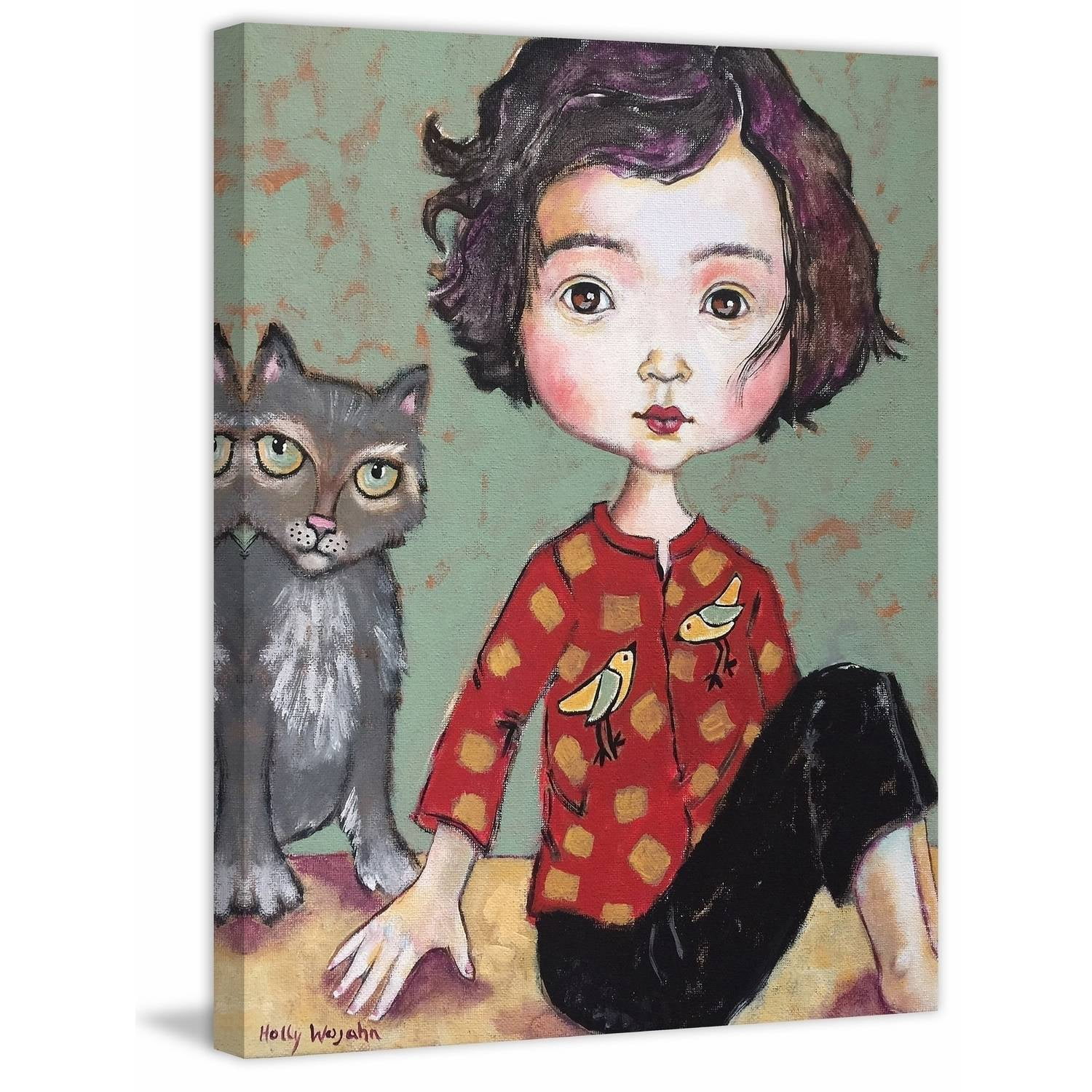 "Cat Loves Birds" Painting Print on Wrapped Canvas