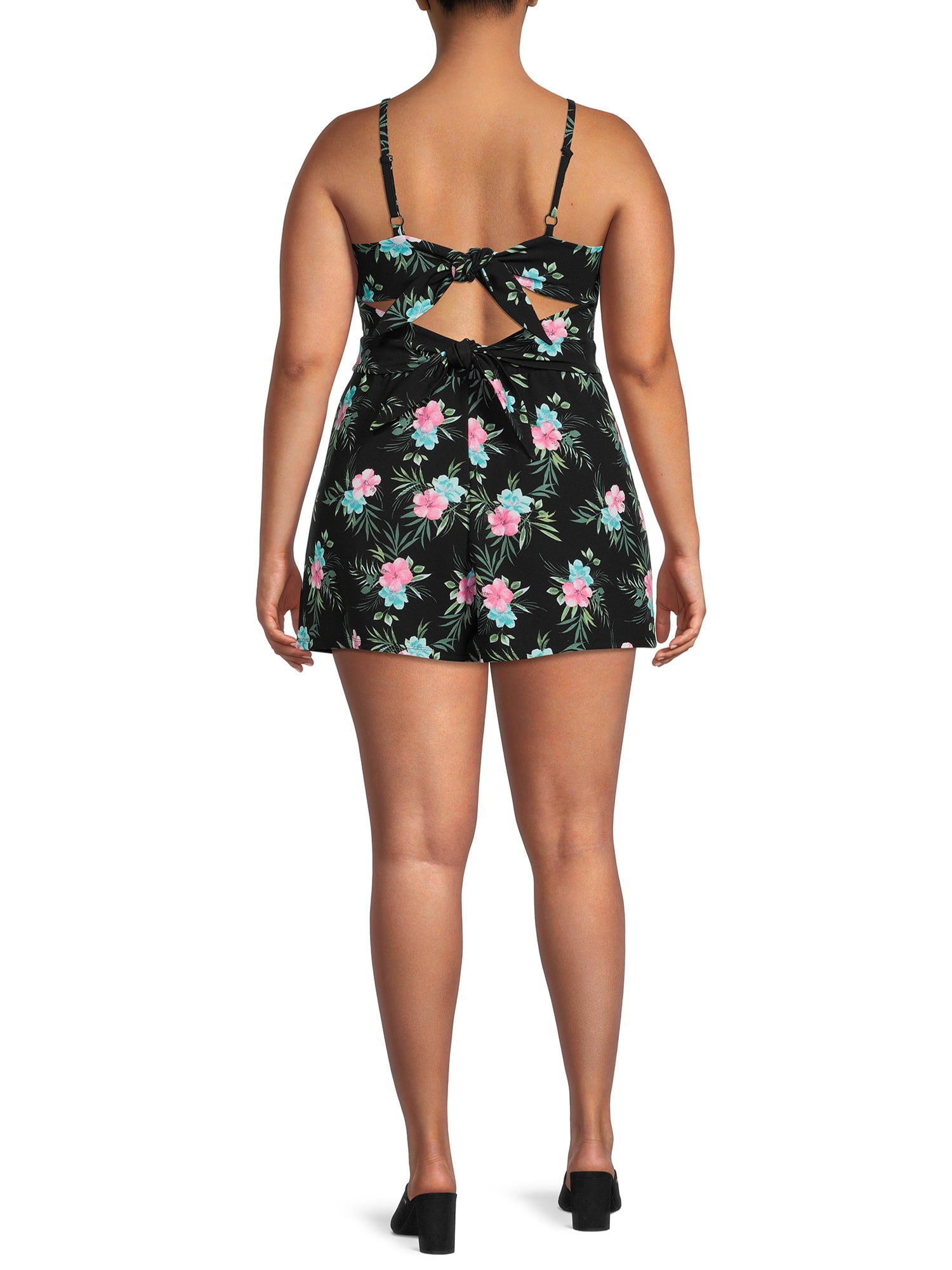 Madden NYC Juniors' Plus Size Printed Cutout Romper