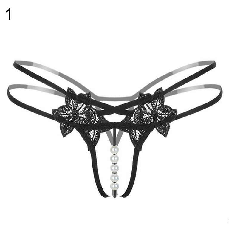 Sexy Women Lace Pearl Thong G-string Panties Lingerie Underwear