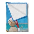 thumbnail image 2 of Christmas Soft Flannel Fleece Throw Blanket, Sand Snowman with Santa Hat and Present Tropical Beach Australian Noel, Cozy Plush for Indoor and Outdoor Use, 60" x 80", Blue and Vermilion, by Ambesonne, 2 of 5