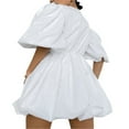 thumbnail image 4 of Robe Mini à Manches Bouffantes Mi-Longues pour Femmes Col en V Taille Haute Robe Courte à Volants, 4 of 6