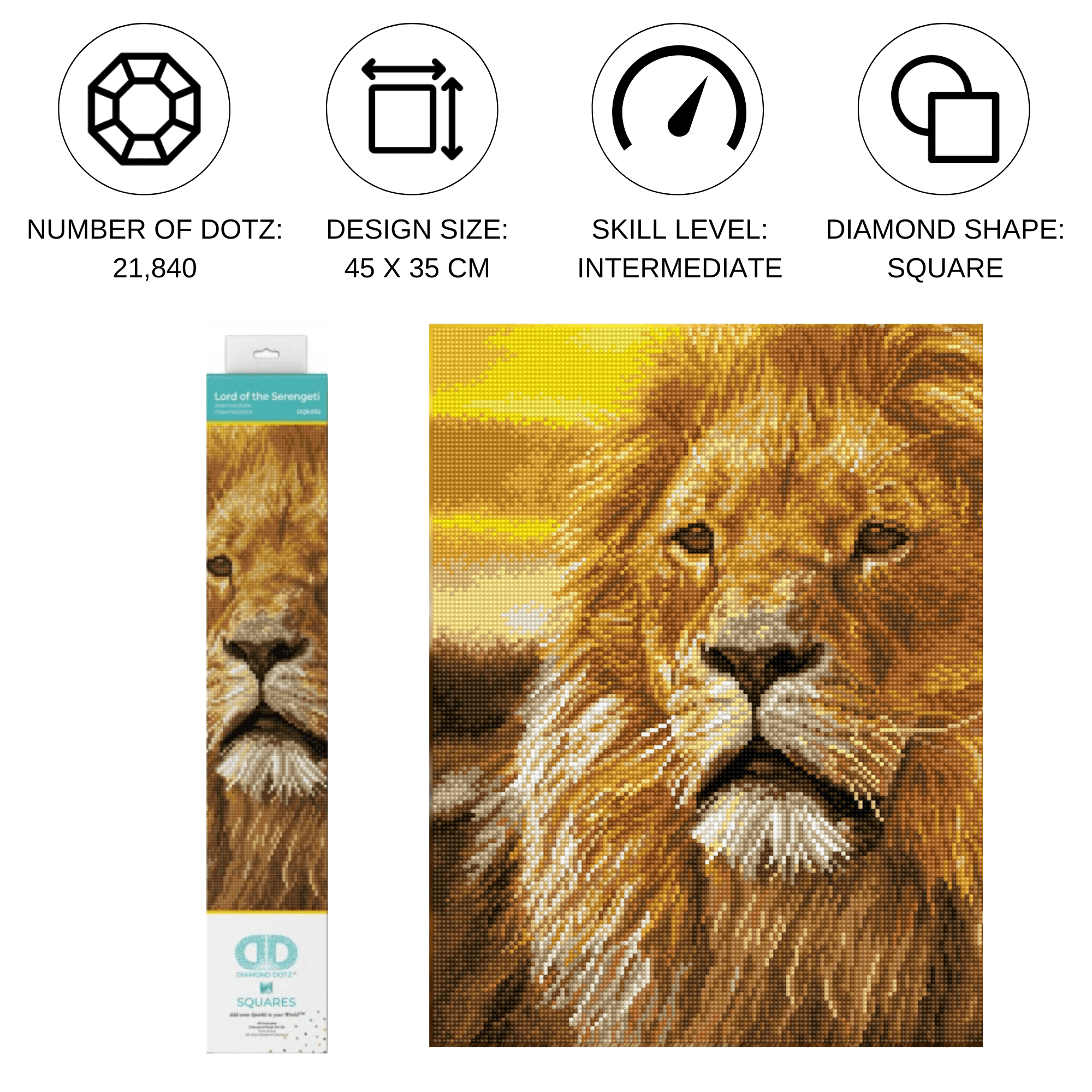 Diamond Dotz Lord of the Serengeti Lion Diamond Painting Kits for Adults - Diamond Art Kits a Relaxing Creative Craft Kit with Dotz Gems 17.7"x13.8"