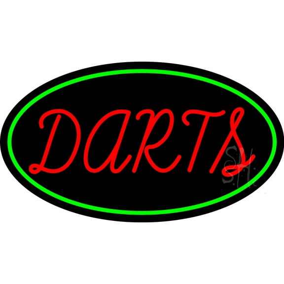 Darts Oval With Green Border LED Neon Sign 20 x 37 - inches, Clear Edge Cut Acrylic Backing, with Dimmer - Bright and Premium built indoor LED Neon Sign for Bar decor.