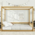 thumbnail image 5 of Full Size Canopy Bed Frame with Fence and Guardrails, Rubber Wood Floor Bed, Montessori Floor Bed for Boys Girls, Natural, 5 of 8