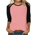 thumbnail image 2 of 2 Pack Cotton T Shirts for Women Crew Neck Raglan 3/4 Sleeve Loose Tee Casual Fall Tops Basic Tshirts Bulk, XL 2PC-Pink, 2 of 7