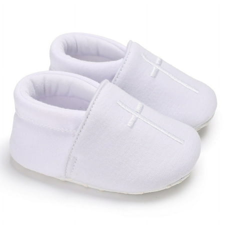 

Newborn Baby Shoes Comfortable Breathable Cross Embroidered Baptism Shoes Boy and Girl Non Slip Cloth Soled First Walking Shoes