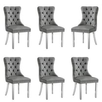 Velvet Dining Chairs Set of 6, Upholstered Tufted Dining Chairs with Stainless Steel Legs & Pull Ring for Dining Room, Living Room